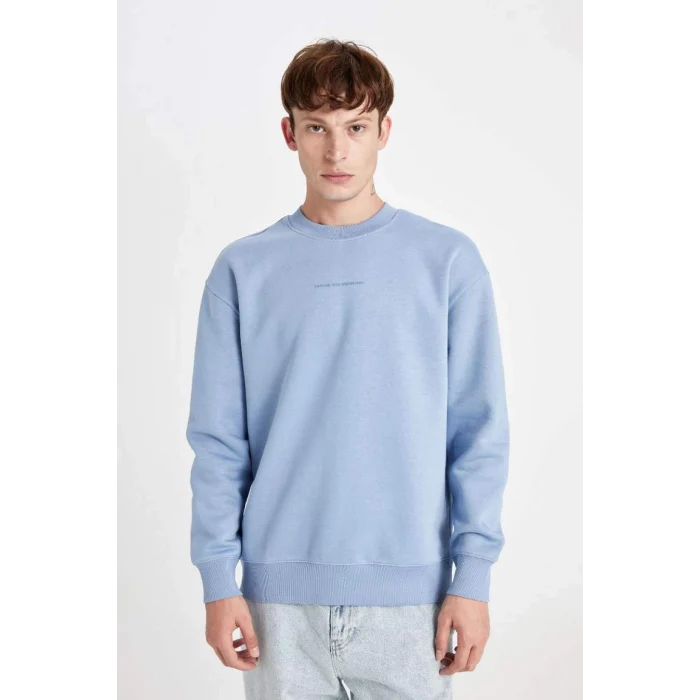 X8282 Boxy Fit Bisiklet Yaka Baskılı Sweatshirt