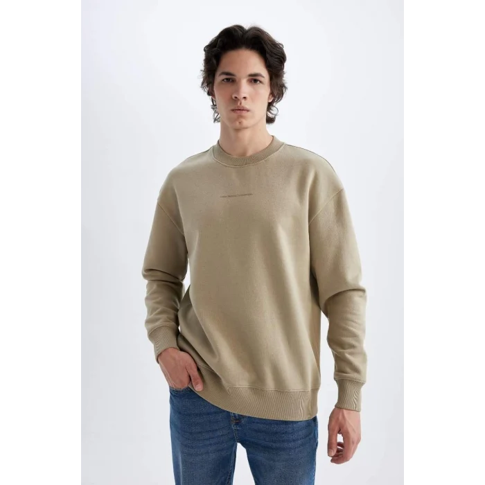 X8282 Boxy Fit Bisiklet Yaka Baskılı Sweatshirt