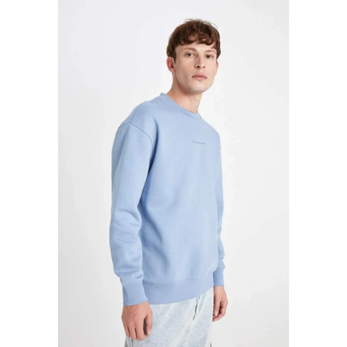 X8282 Boxy Fit Bisiklet Yaka Baskılı Sweatshirt