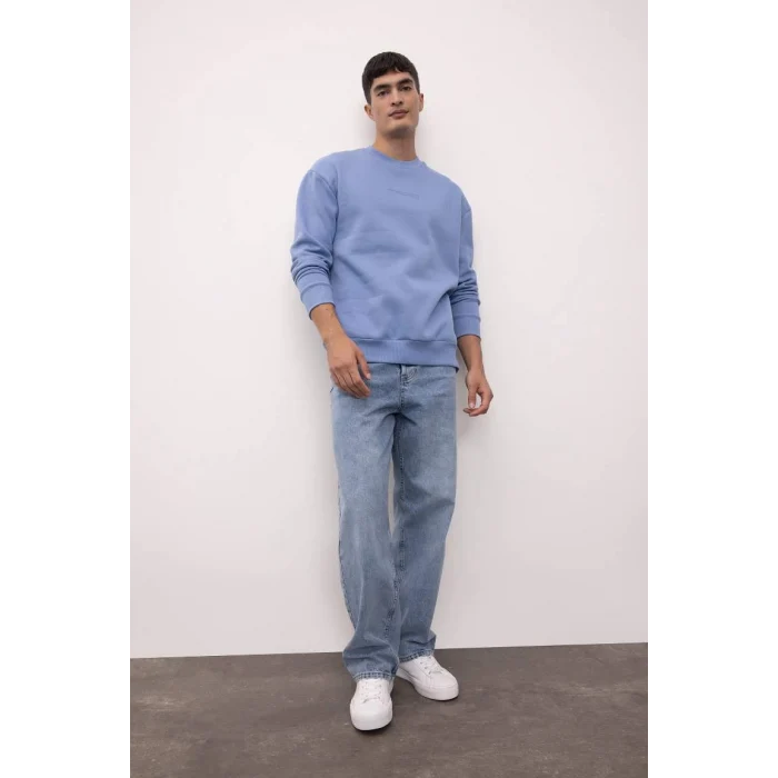 X8282 Boxy Fit Bisiklet Yaka Baskılı Sweatshirt