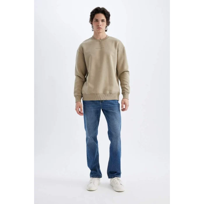 X8282 Boxy Fit Bisiklet Yaka Baskılı Sweatshirt