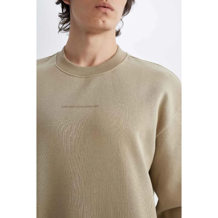 X8282 Boxy Fit Bisiklet Yaka Baskılı Sweatshirt