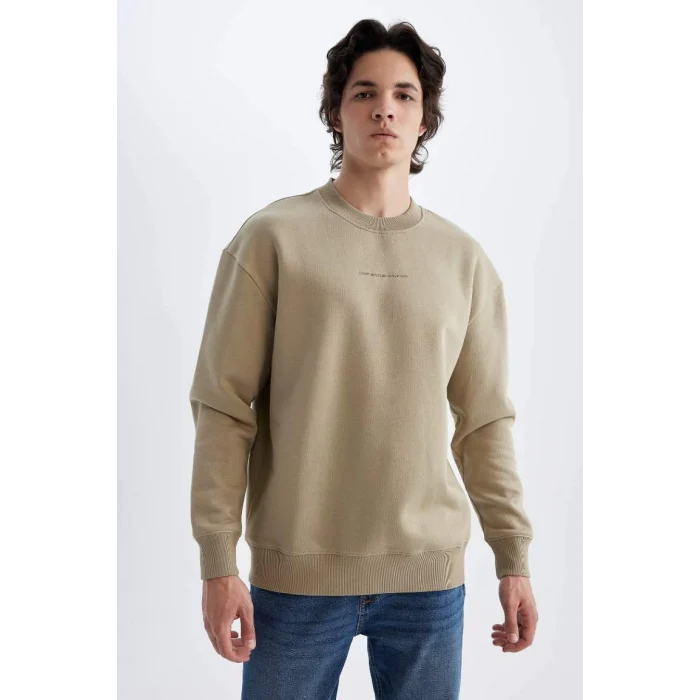 X8282 Boxy Fit Bisiklet Yaka Baskılı Sweatshirt