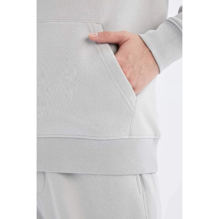 X8283 Regular Fit Kapüşonlu İçi Yumuşak Tüylü Basic Düz Sweatshirt