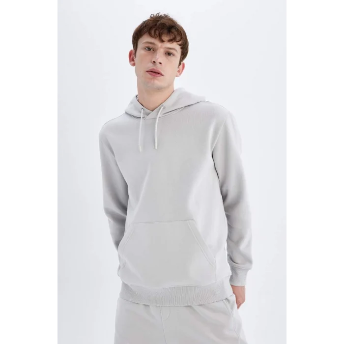 X8283 Regular Fit Kapüşonlu İçi Yumuşak Tüylü Basic Düz Sweatshirt