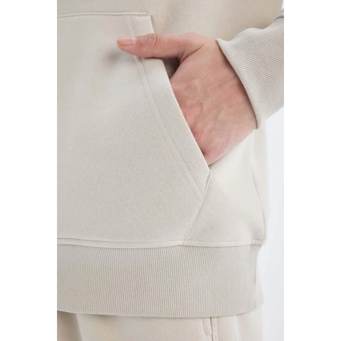 X8283 Regular Fit Kapüşonlu Cepli İçi Yumuşak Tüylü Basic Düz Sweatshirt