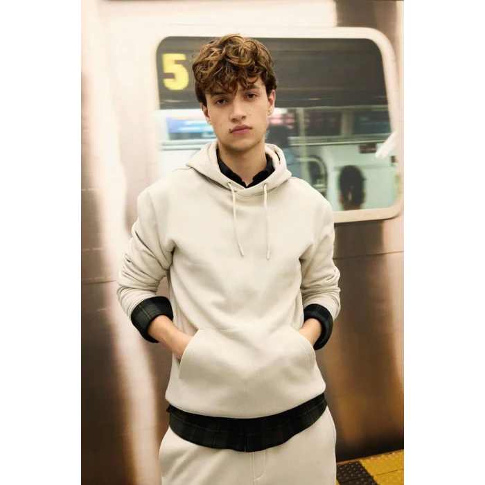 X8283 Regular Fit Kapüşonlu Cepli İçi Yumuşak Tüylü Basic Düz Sweatshirt