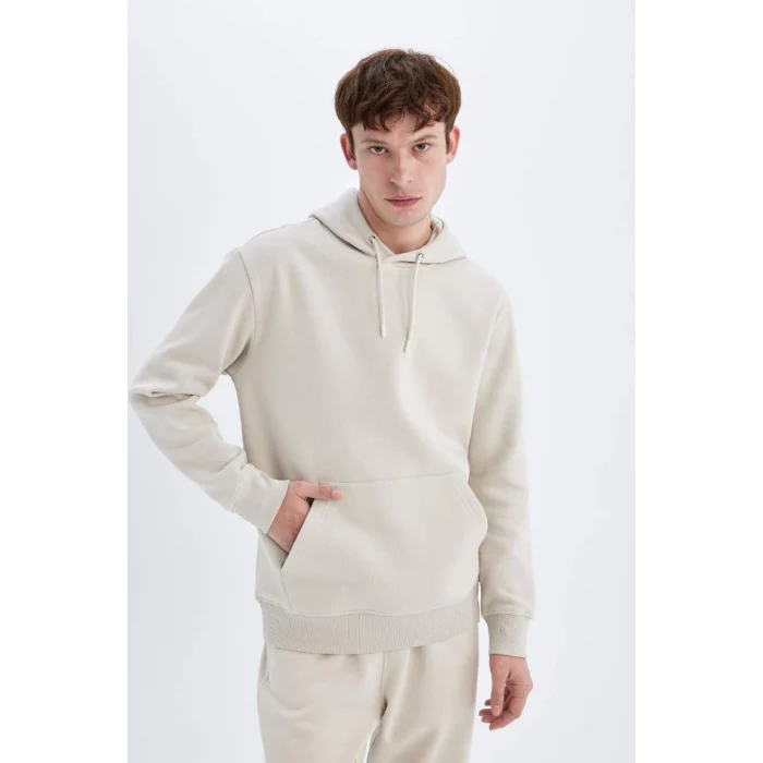 X8283 Regular Fit Kapüşonlu Cepli İçi Yumuşak Tüylü Basic Düz Sweatshirt