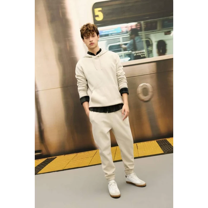 X8283 Regular Fit Kapüşonlu Cepli İçi Yumuşak Tüylü Basic Düz Sweatshirt