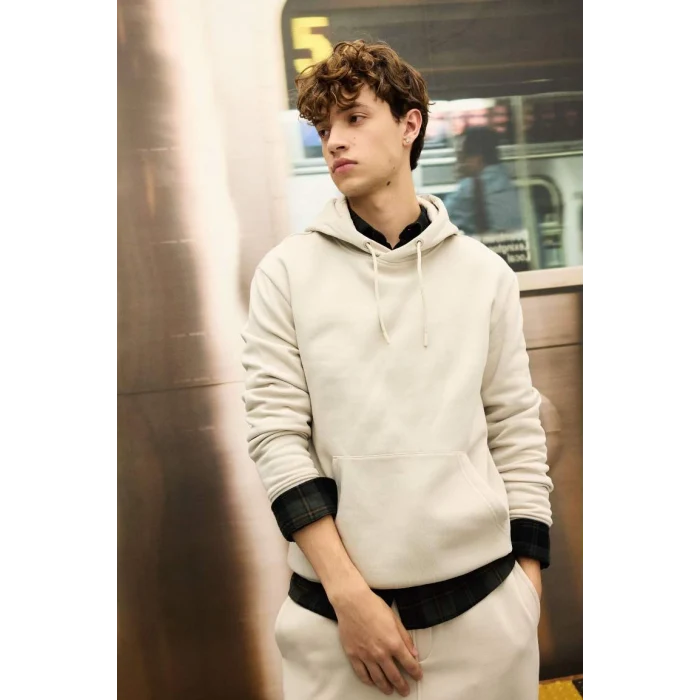 X8283 Regular Fit Kapüşonlu Cepli İçi Yumuşak Tüylü Basic Düz Sweatshirt