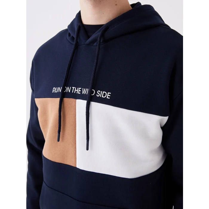 XSIDE Lacivert Uzun Kollu Baskılı Erkek Kalın Hoodie