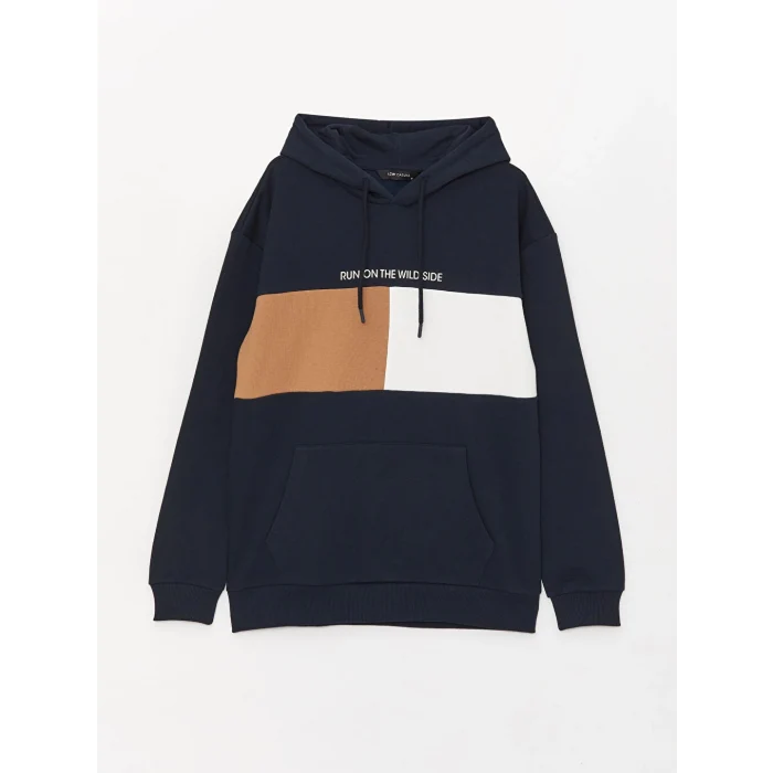 XSIDE Lacivert Uzun Kollu Baskılı Erkek Kalın Hoodie