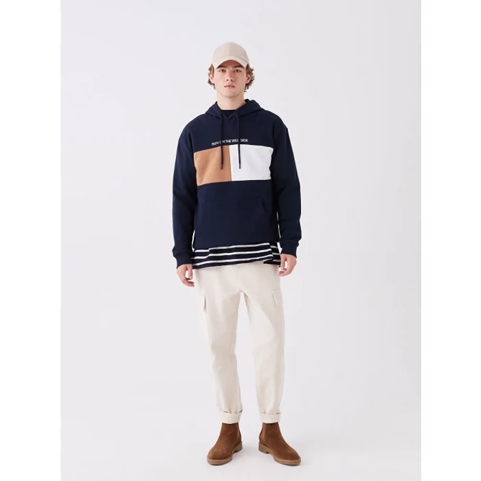 XSIDE Lacivert Uzun Kollu Baskılı Erkek Kalın Hoodie