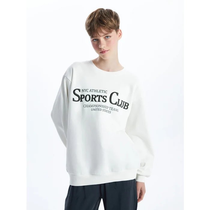 XSIDE ACTIVE Beyaz Baskılı Oversize Kadın Kalın Sweatshirt