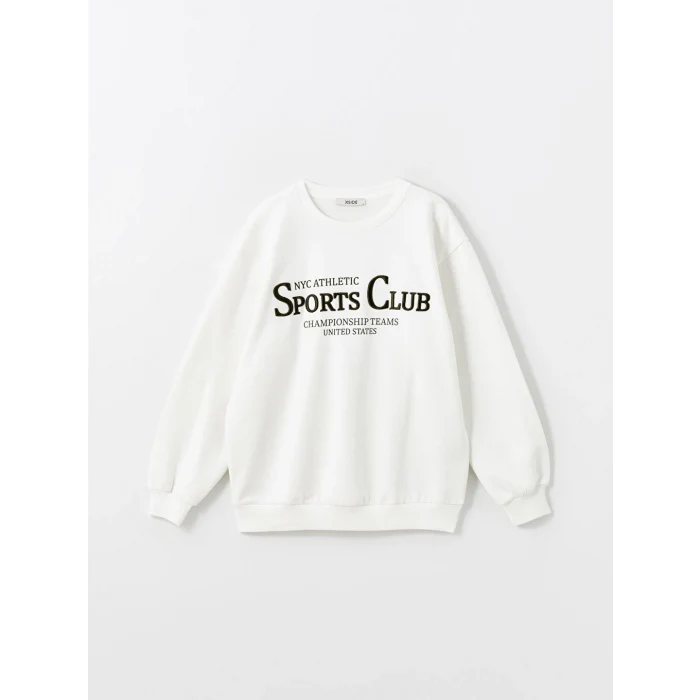 XSIDE ACTIVE Beyaz Baskılı Oversize Kadın Kalın Sweatshirt