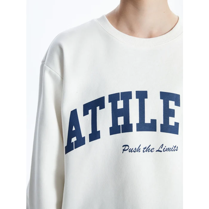 XSIDE ACTIVE Beyaz Bisiklet Yaka Baskılı Kadın Sweatshirt