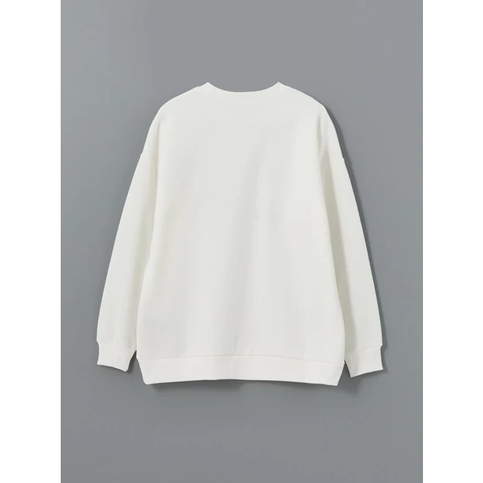 XSIDE ACTIVE Beyaz Bisiklet Yaka Baskılı Kadın Sweatshirt