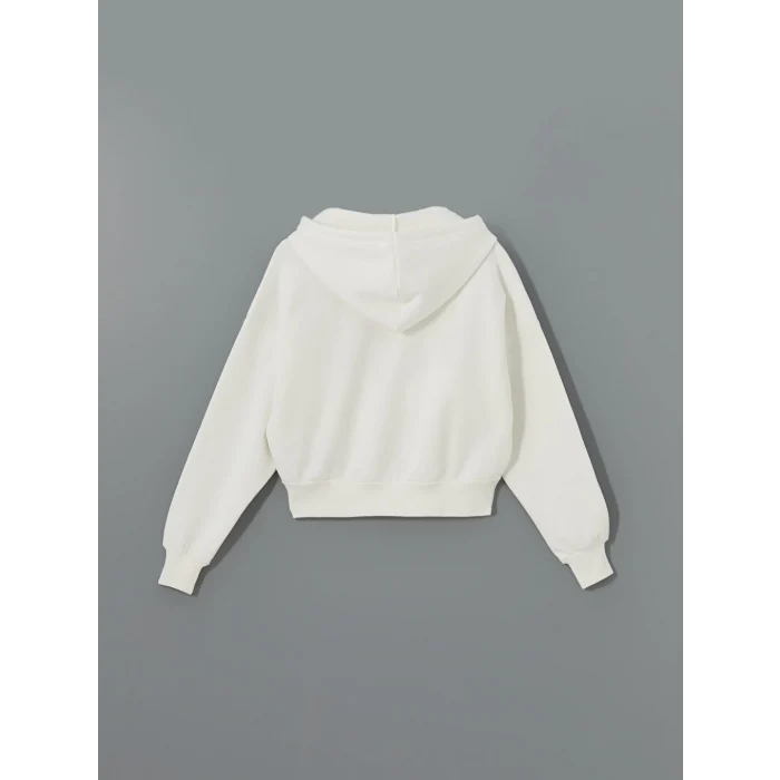 XSIDE ACTIVE Beyaz Kapüşonlu Oversize Crop Kadın Kalın Fermuarlı Sweatshirt