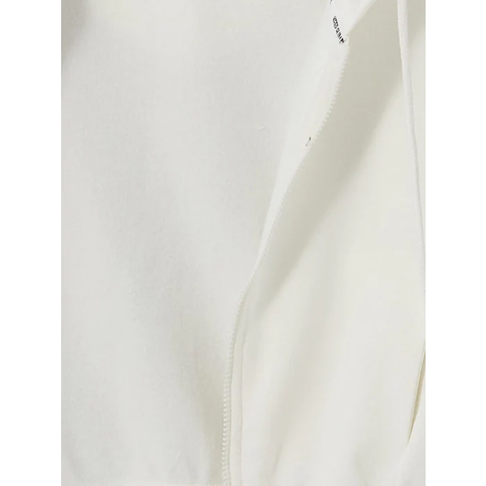 XSIDE ACTIVE Beyaz Kapüşonlu Oversize Crop Kadın Kalın Fermuarlı Sweatshirt