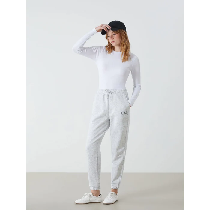 XSIDE ACTIVE Gri Baskılı Kadın Kalın Jogger Spor Eşofman Altı