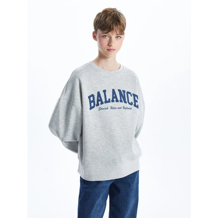 XSIDE ACTIVE Gri Bisiklet Yaka Baskılı Oversize Kadın Sweatshirt