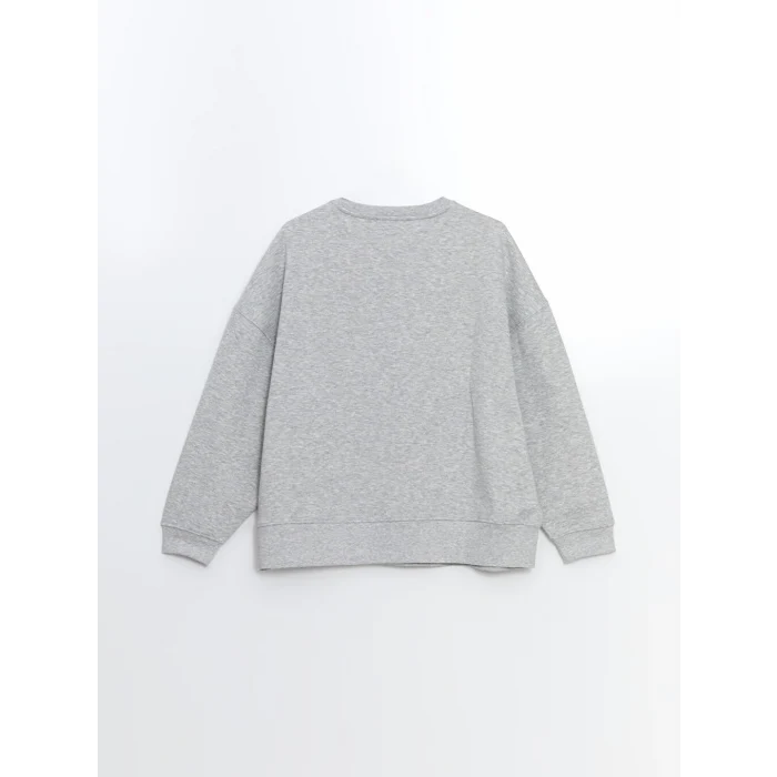 XSIDE ACTIVE Gri Bisiklet Yaka Baskılı Oversize Kadın Sweatshirt