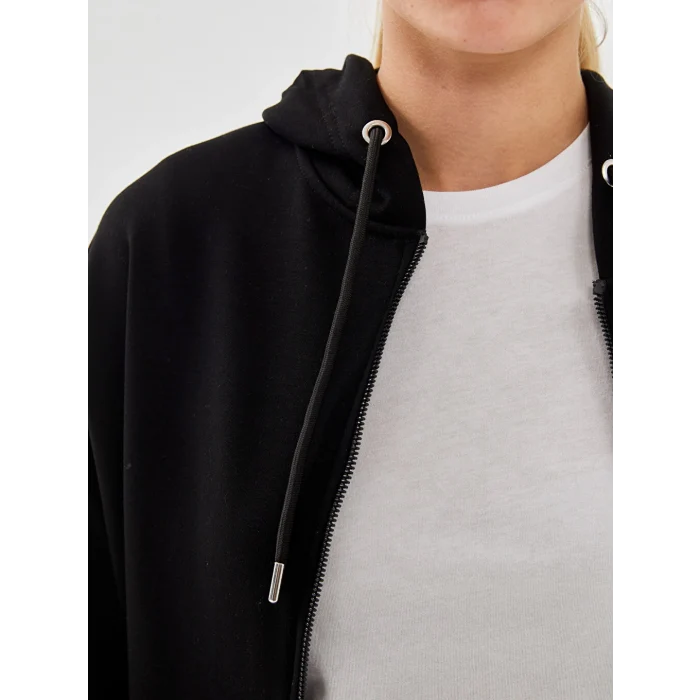 XSIDE ACTIVE Siyah Kapüşonlu Oversize Kadın Kalın Fermuarlı Sweatshirt