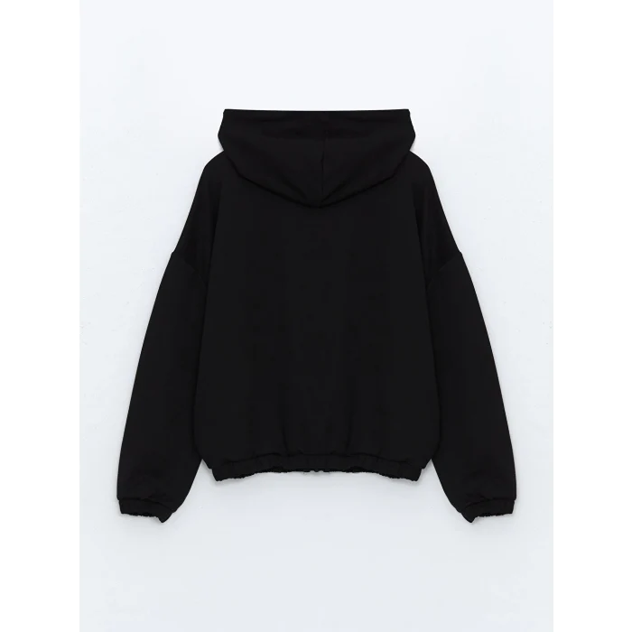 XSIDE ACTIVE Siyah Kapüşonlu Oversize Kadın Kalın Fermuarlı Sweatshirt