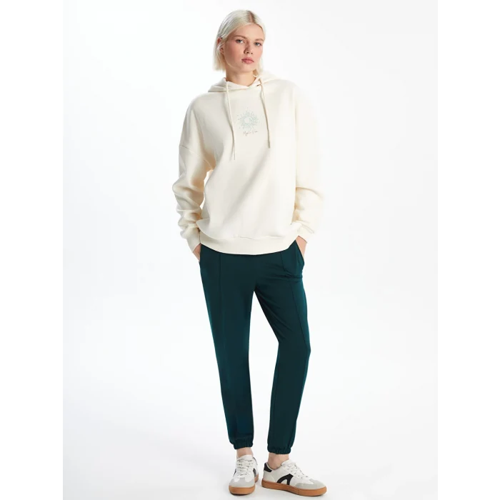 XSIDE Bej Baskılı Oversize Kadın Kalın Hoodie