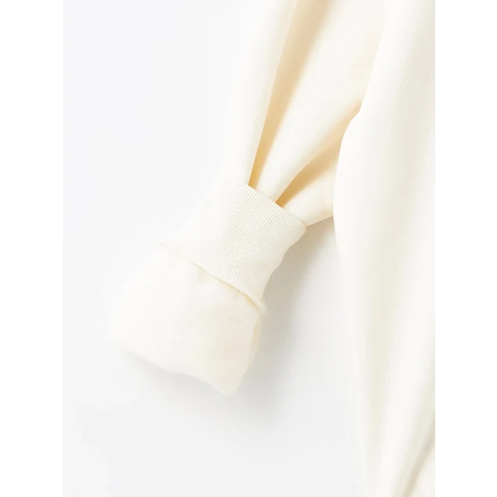 XSIDE Bej Baskılı Oversize Kadın Kalın Hoodie