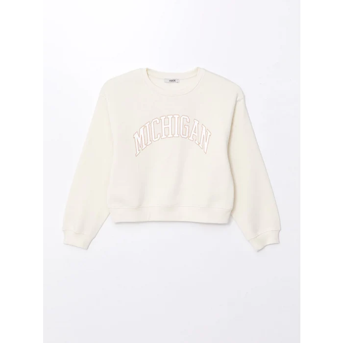 XSIDE Bej Bisiklet Yaka Baskılı Kadın Sweatshirt