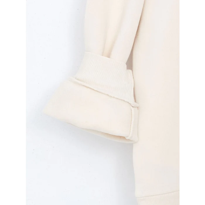 XSIDE Bej Bisiklet Yaka Baskılı Oversize Kadın Kalın Sweatshirt