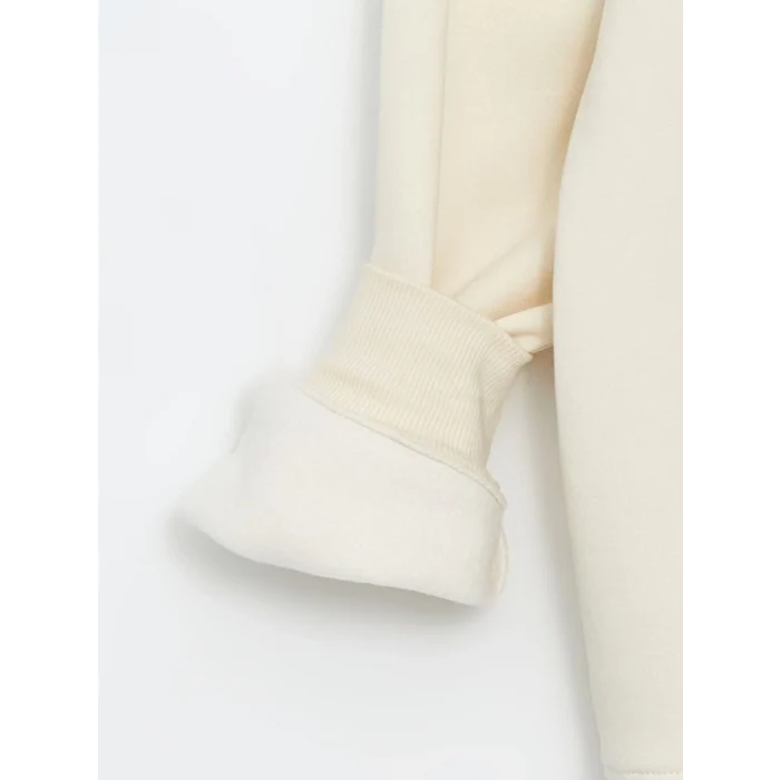 XSIDE Bej Bisiklet Yaka Nakışlı Oversize Kadın Kalın Sweatshirt