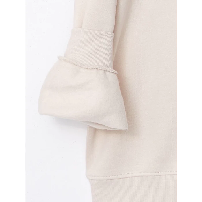 XSIDE Bej Bisiklet Yaka Nakışlı Oversize Kadın Sweatshirt