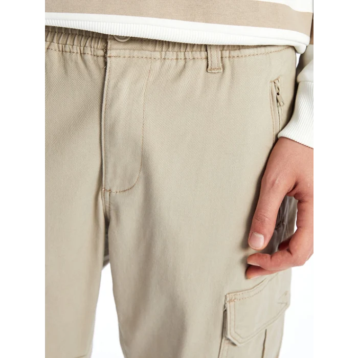XSIDE Bej Slim Fit Gabardin Erkek Kargo Pantolon