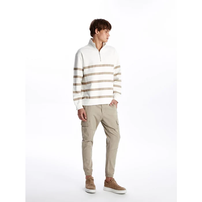 XSIDE Bej Slim Fit Gabardin Erkek Kargo Pantolon