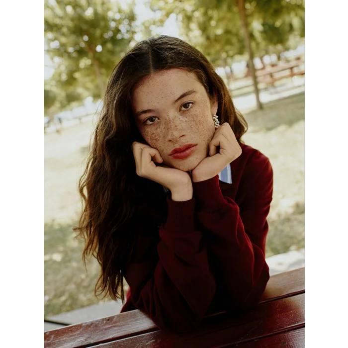 XSIDE Bordo Bisiklet Yaka Nakışlı Oversize Kadın Sweatshirt