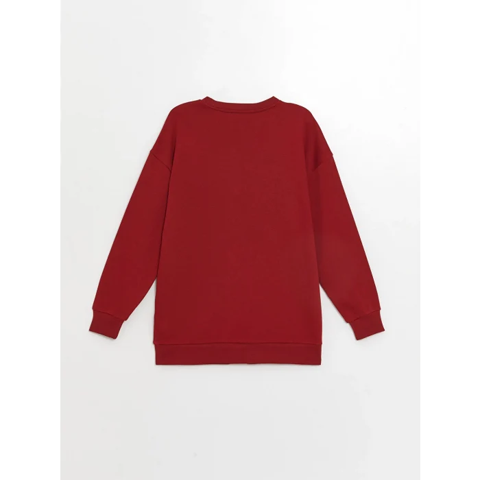 XSIDE Bordo Bisiklet Yaka Nakışlı Oversize Kadın Sweatshirt