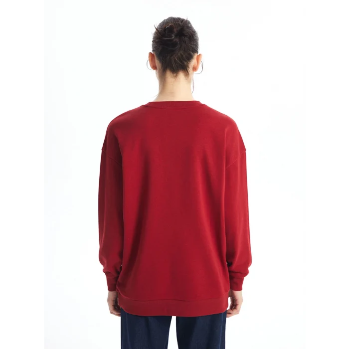 XSIDE Bordo Bisiklet Yaka Nakışlı Oversize Kadın Sweatshirt