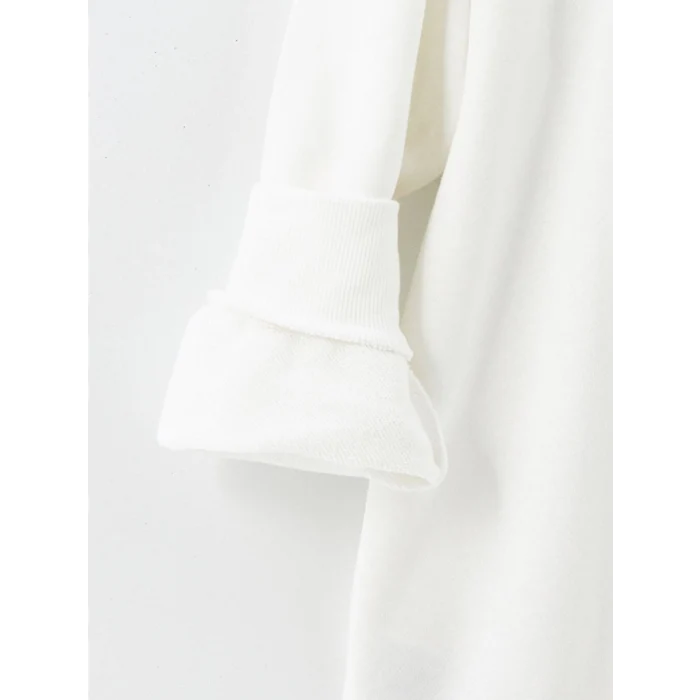 XSIDE Ekru Bisiklet Yaka Baskılı Oversize Kadın Sweatshirt