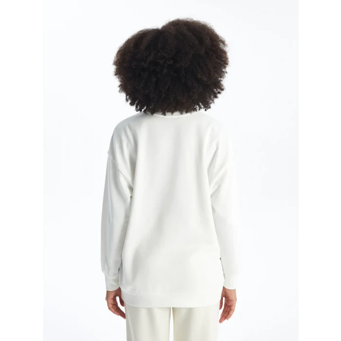 XSIDE Ekru Bisiklet Yaka Baskılı Oversize Kadın Sweatshirt