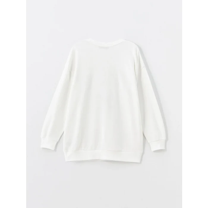 XSIDE Ekru Bisiklet Yaka Baskılı Oversize Kadın Sweatshirt