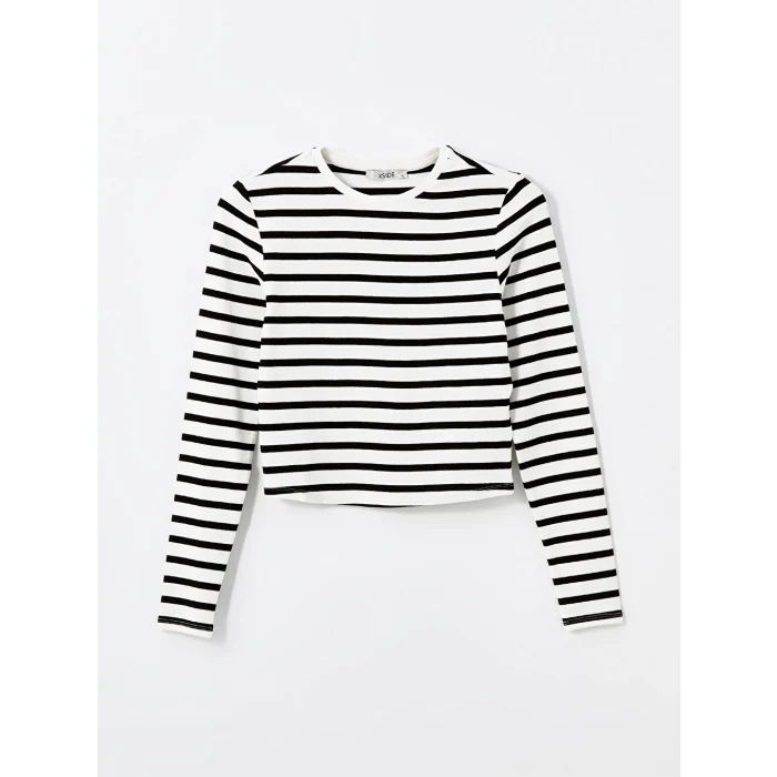 XSIDE Ekru Bisiklet Yaka Çizgili Uzun Kollu Kadın Body