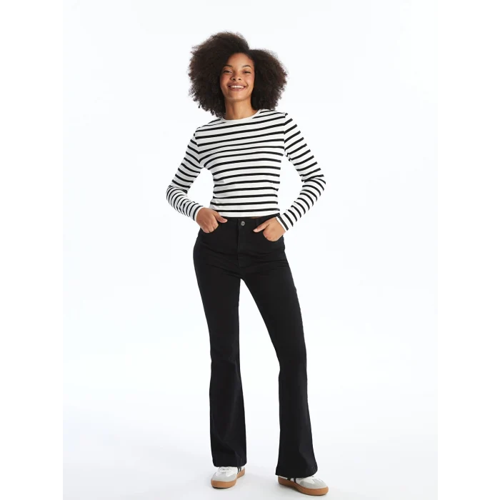 XSIDE Ekru Bisiklet Yaka Çizgili Uzun Kollu Kadın Body