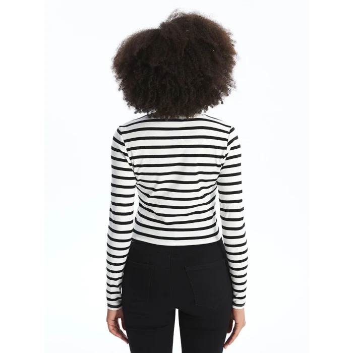 XSIDE Ekru Bisiklet Yaka Çizgili Uzun Kollu Kadın Body