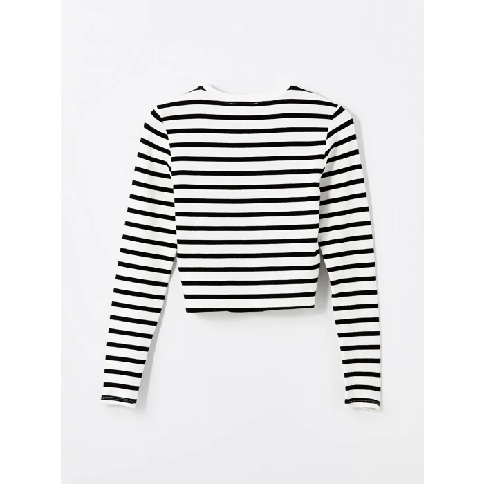XSIDE Ekru Bisiklet Yaka Çizgili Uzun Kollu Kadın Body