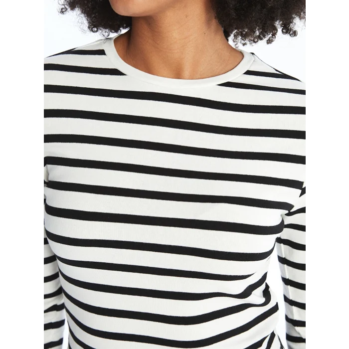 XSIDE Ekru Bisiklet Yaka Çizgili Uzun Kollu Kadın Body