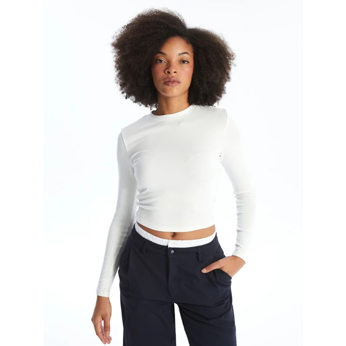 XSIDE Ekru Bisiklet Yaka Düz Uzun Kollu Kadın Body
