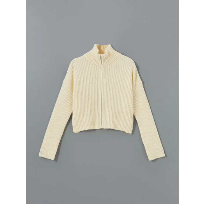 XSIDE Ekru Dik Yaka Dokulu Kadın Triko Hırka