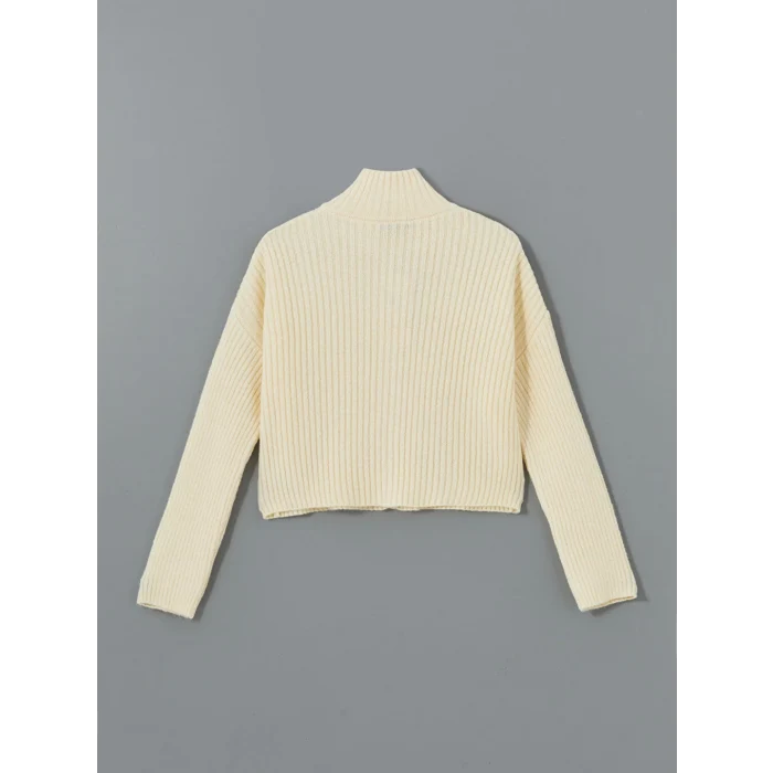 XSIDE Ekru Dik Yaka Dokulu Kadın Triko Hırka